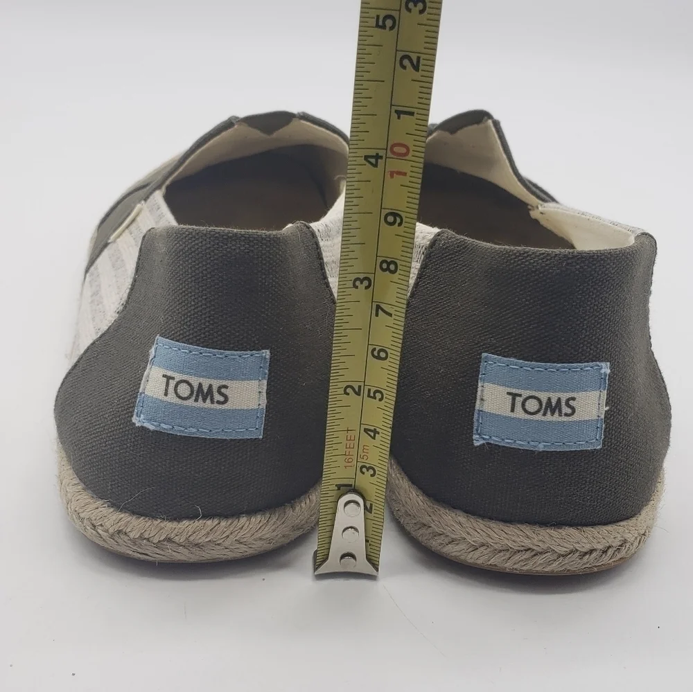TOMS Mens US 10 EU 43 Alpergata slip on espadrille stripe ticking brown off whit